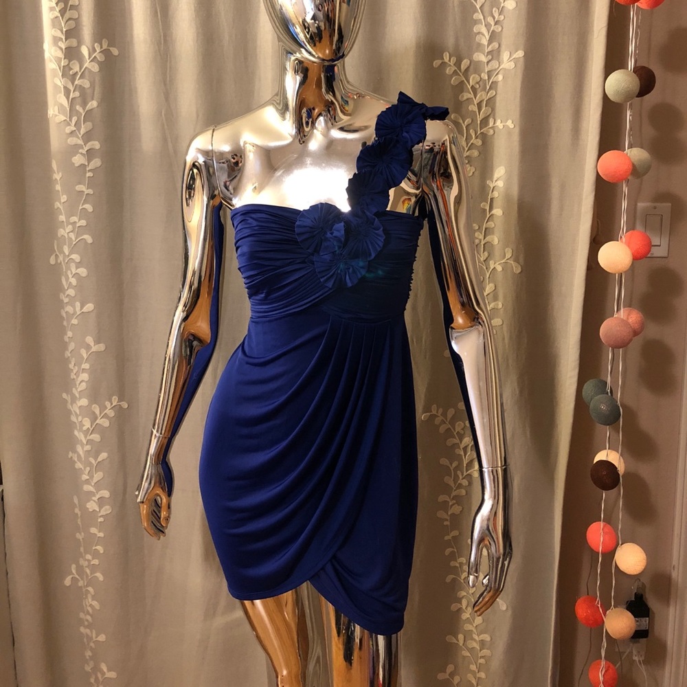 Blue Formal Flower One Shoulder Dress